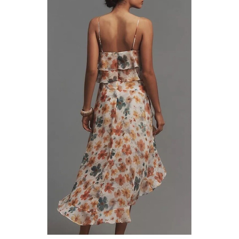 Anthropologie Size XL Sleeveless Asymmetric Sheer Ruffled Midi Dress NWT